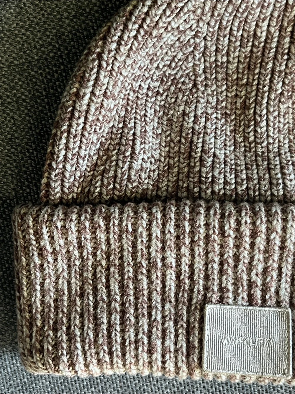 Varley NWOT Marled Knit Beanie - Taupe and Cream
